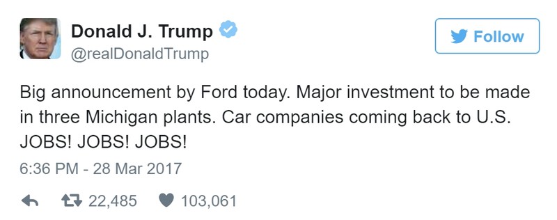 呼應美國總統川普訴求 《Ford》宣布美國密西根州12億美元投資計劃 呼應美國總統川普訴求 《Ford》宣布美國密西根州12億美元投資計劃