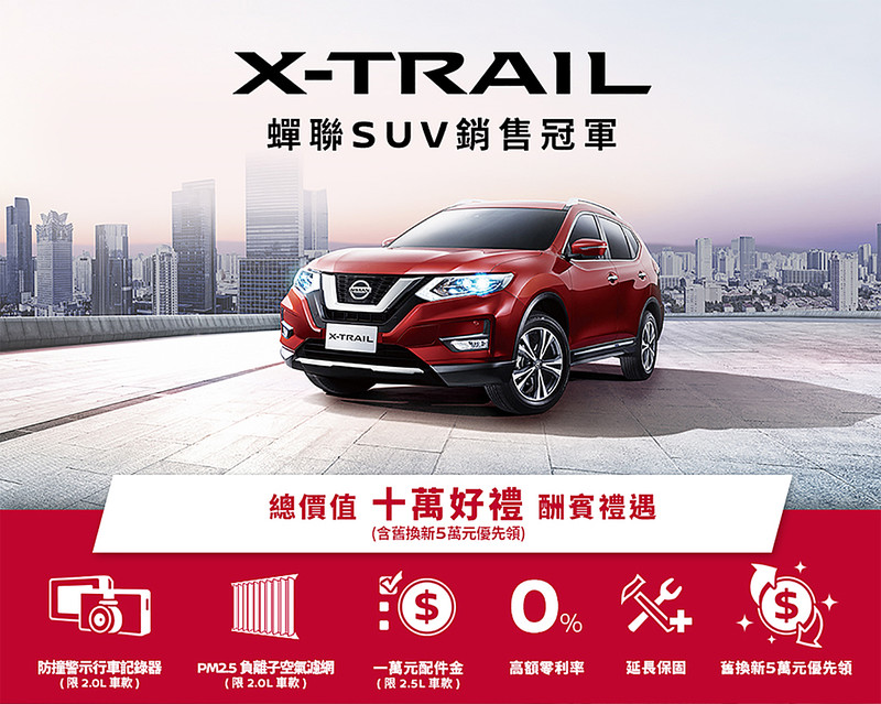 《Nissan X-Trail》推出十萬好禮專案 回饋總額上看10萬元 《Nissan X-Trail》推出十萬好禮專案 回饋總額上看10萬元