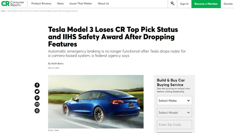 「最安全車」稱號殞落!《Tesla》取消雷達更新純視覺 Vision後 三大安全認證通通取消 「最安全車」稱號殞落!《Tesla》取消雷達更新純視覺 Vision後 三大安全認證通通取消